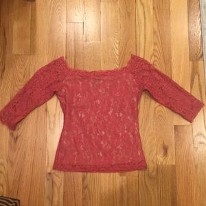 Off the shoulder lace top, blush / rose color
